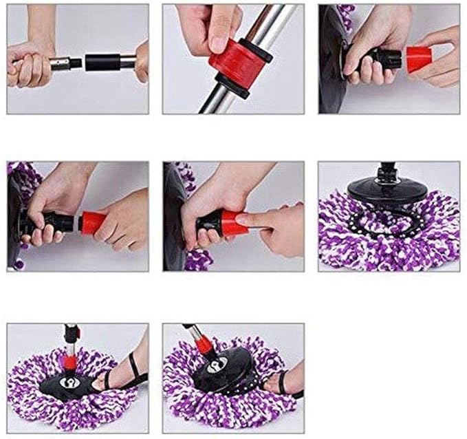 Rotating Mop Sets Spinning System 360 Spin WithExtended Handle 3 Extra Microfiber Refills for(White-Patch Five-Pointed star4)