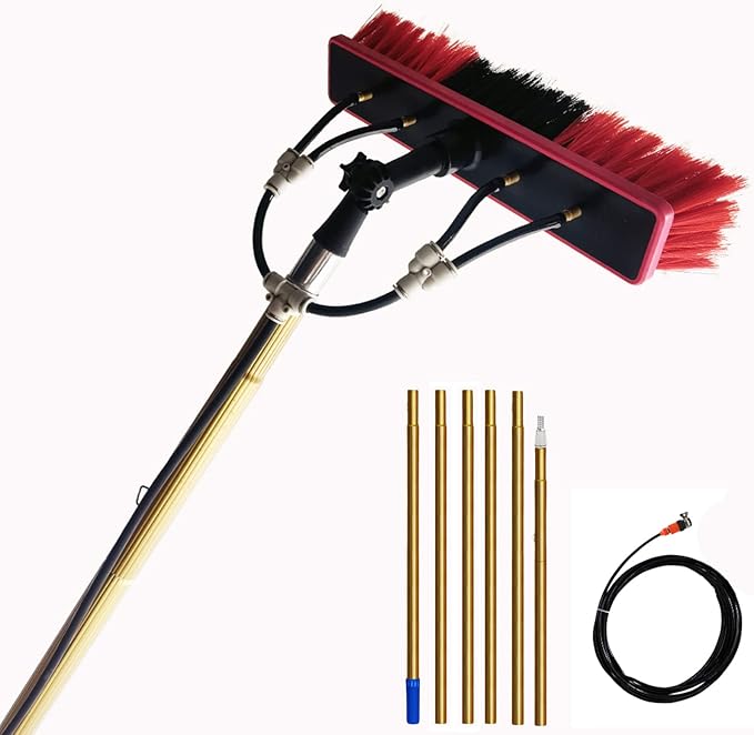 Extendable Water Fed Pole Window Washing Brush 3.6-9M Extension Pole Household Cleaning Kit Roof Solar Panel Cleaning Tools Long Handle Window Cleaning (5.4m/18ft)