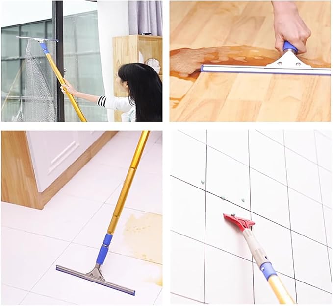 Telescopic Outdoor Window Glass Wiper One Pole Double Head with Rubber Scraper and Sponge Mop Titanium Alloy Long Handle Solar Panel CleaningPole Length 11.5m