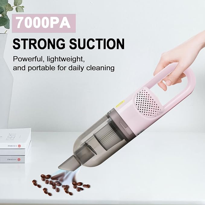 6-in-1 Lightweight Stick Vacuum Cleaner with 100W Powerful Motor Mini Portable Household Handheld Vacuum Cleaner for Domestic Hard Floors Carpets and Pet Hair(Pink Cordless with Plug)