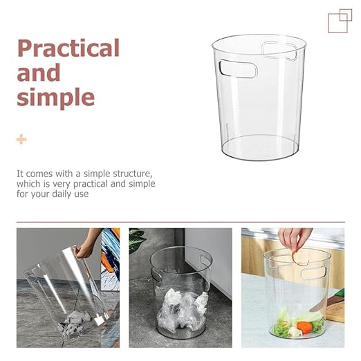 Homoyoyo Elegant Round Garbage Bin Acrylic Waste Basket Multi-Functional Rubbish Bin for Home Office Use