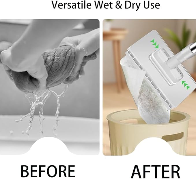 No Wash Mop 360 Clip Mop No Dirty Hand Retractable Disposable Dust Mops Lazy Mops with Locking Head &amp Sweeping Cloths Disposable Dust Mopss with 4 Reusable Cloths (Scalable)