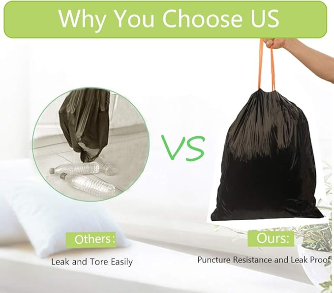 Besli 8 Gallon Black Drawstring Trash Bag Garbage Bag Trash Can Liner0.9 Mil90 Counts