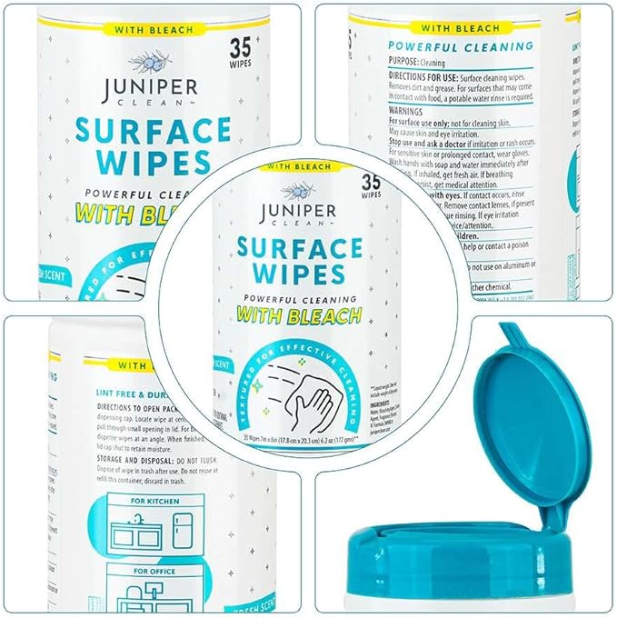 12 Pack Surface Cleaning Wipes with Bleach All-Purpose Cleaner for Bathroom Kitchen Office 420 Count Canister 7.5 x 7 Sheet Fresh Scent Lint Free &amp Durable