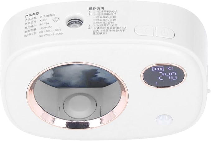 Smart Digital Display Ultrasonic Fragrance Aromatherapy Diffuser Wall Mounted Auto Air Freshener for Toilet Living Room Hotel Noise Reduction Night Light Wide Coverage (White)