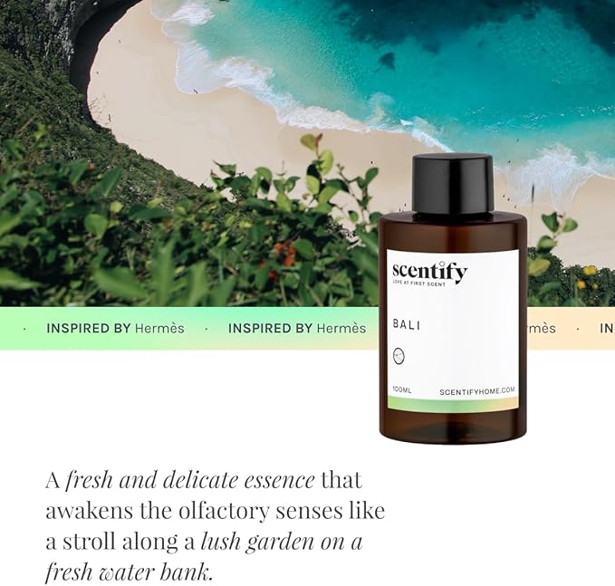 Scentify Bali Aroma Oil Refill Scent for Oil Diffusers - Lemon Green Amber Musk Woody Scents - Luxurious Relaxing Aromatherapy Diffuser Fragrance 100ml 3.38 oz