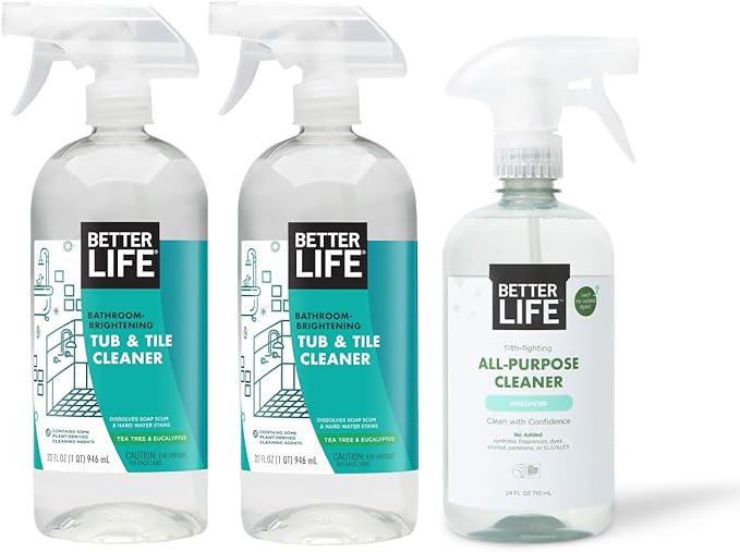 Better Life Bathroom Cleaner Tea Tree &amp Eucalyptus 32 Oz (2 Pack) + All Purpose Cleaner Unscented 24 Oz (1 Pack)