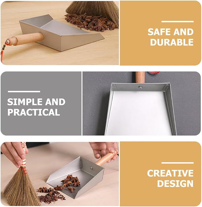 Beaupretty Stainless Steel Small Dustpan with Short Handle Lightweight Metal Dust Pan for Household and Children Compact 8.26X5.51In Tabletop Cleaning Tool