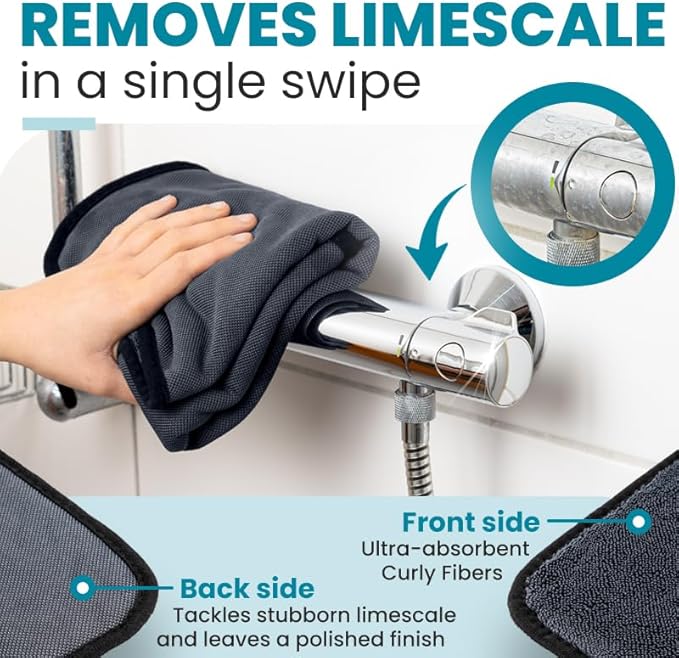 Shiny Wipes XL Drying Towel The Original Ultra Absorbent Twisted-Loop Design Streak-Free Drying Towel Shiny Wipes Shower Cleaning Cloths (4 Towel)