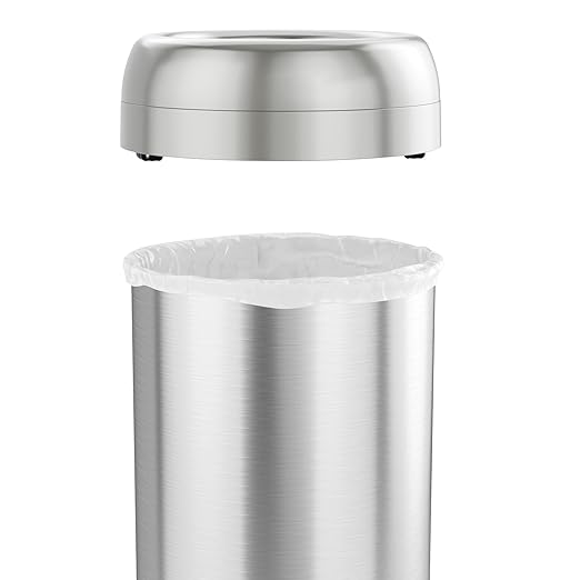 iTouchless 13 Gallon Open Top Kitchen Trash Can Recycling Bin with Wheels and Double Odor Filters Round Commercial Stainless Steel 50 Liter Trashcan for Home Office Work Bedroom Livingroom Garage