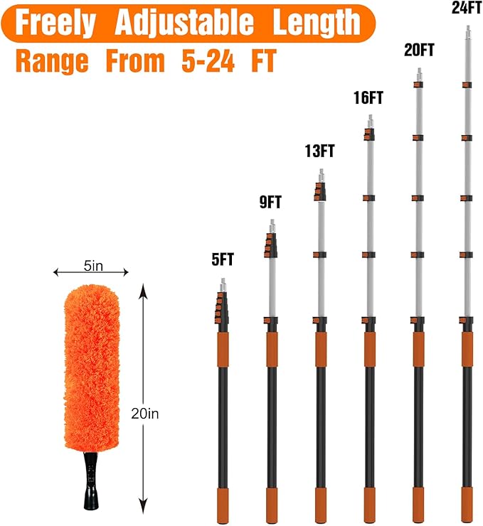 30FT Reach Dusters for Cleaning Ceiling Fan Cleaner Duster with Extension Pole Wall and Baseboard Cleaner Mop with Handle for Window Cobweb Fan Blade and High Ceiling