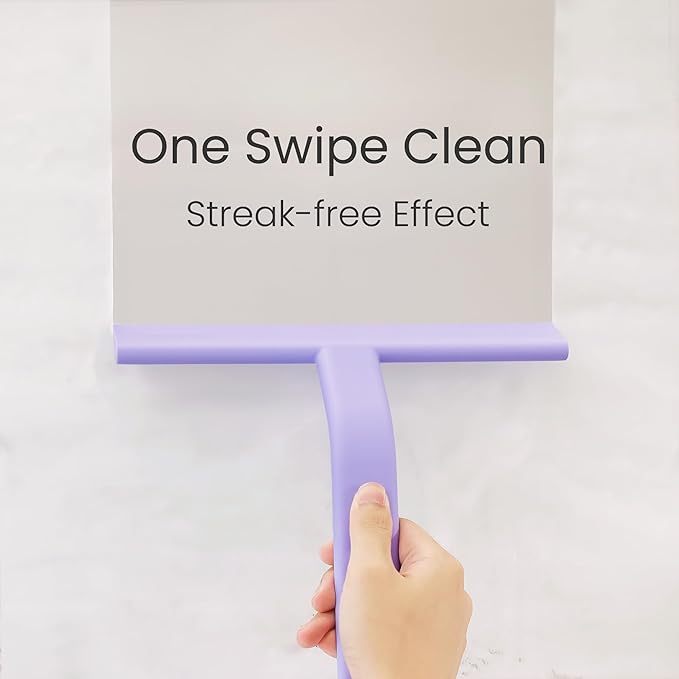dancemoon JustHang Shower Squeegee for Glass Doors All-in-One Piece Silicone Squeegee with Built-in Hook for Bathroom Window Mirror Tile Wall Car Streak-Free Bathroom Cleaner Tool10 Inch Purple