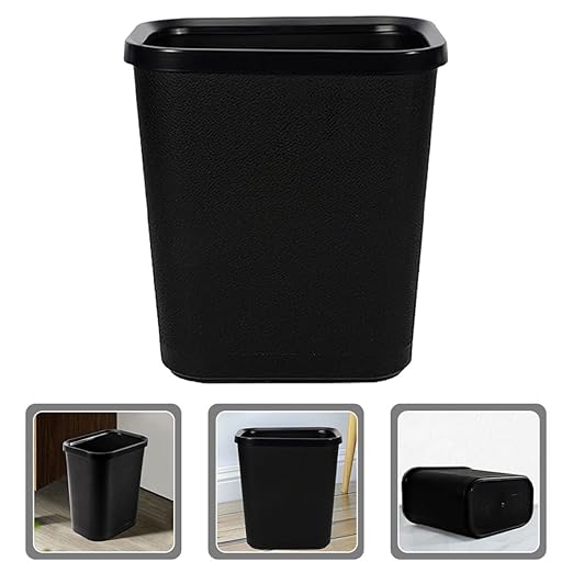 Thickened Plastic Trash Can Wastebasket Narrow Rectangular Open Garbage Bin with Press Ring Black Home Rubbish Can for Bathroom Bedroom Office Hotel Use