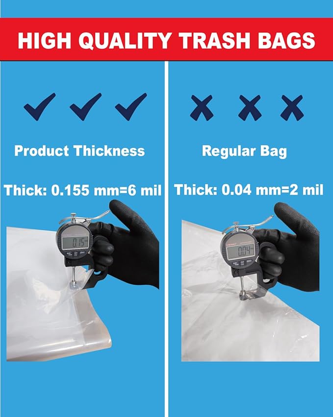 6 Mil Clear Contractor Bags - 20 Pack Heavy Duty Contractor Trash Bags for 50/55/60 Gallon Large Clear Garbage Bags (Extra Thick Tear Resistant) (32 X 52)