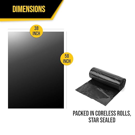 Aluf Plastics 55-60 Gallon 1.5 MIL (eq) Black Heavy Duty Trash Bags - 38 x 58 - Pack of 100 - For Construction Industrial Outdoor &amp Commercial