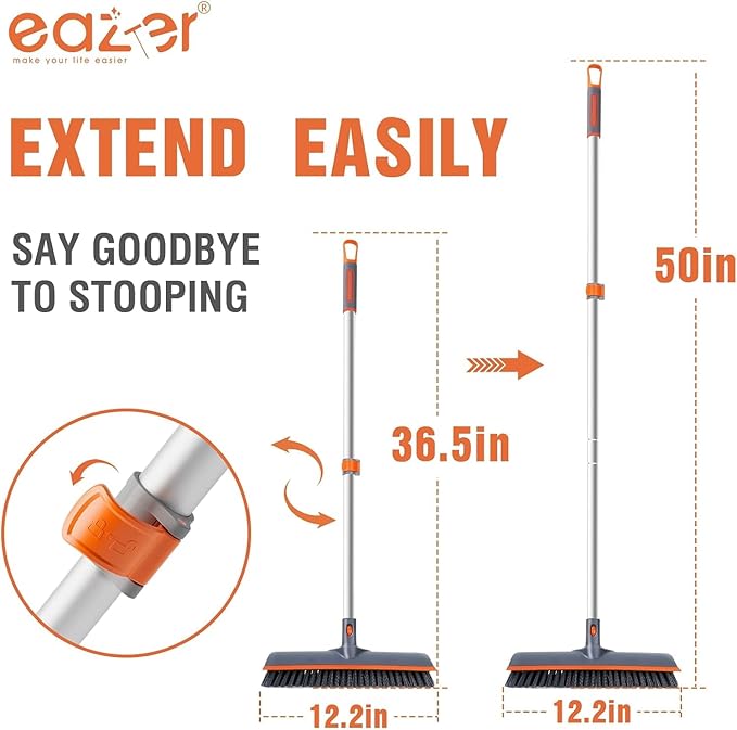 Eazer Floor Scrubber Brush 2-in-1 Deck Scrubber Brush with Long Handle Soft &amp Hard Bristle Brush for Cleaning Concrete Squeegee Broom for FloorBathroom GarageKitchenWallTile and Swimming Po
