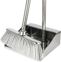 Metal Dustpan with Broom Set Long Handle Stainless Steel DustpanHeavy Duty Standing Dust Pan with Teeth Indoor Outdoor Up for Home Kitchen Lobby Room Office