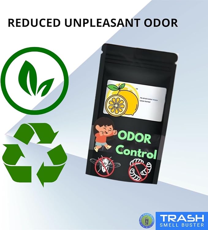 Trash Can Smell Eliminator Cover Odor Eliminating Bag with Optional Straps Lemon Scented Durable Chemical Free 32 Gallon 2 Pack