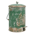 Farmhouse Garbage Can with Lid Indoor Outdoor Trash Can with Embossed Bird and Flowers PatternMetal Retro Kitchen Trash Can with Lid for Kitchen Room and Garden Decor (Green)