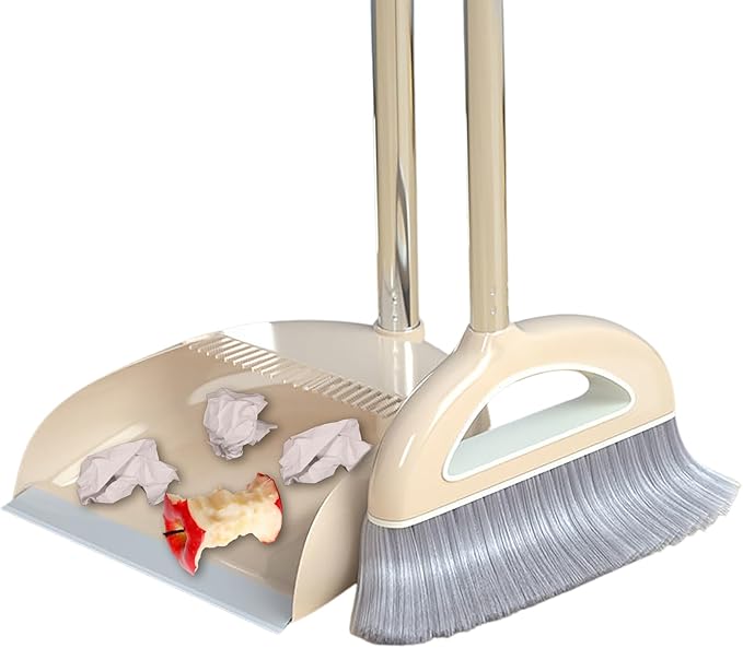 Long Handled Broom and Dustpan Set 88cm Indoor Broom with Dustpan Combo Set Durable &amp Versatile Long Handle with Upright Stand for Home Office School Accessory for Kitchen Dorms Bathroom