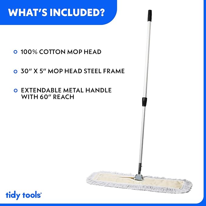 Commercial Dust Mop – 30 Inch Floor Sweeper for Hardwood Reusable Cotton Mop Head Extendable Handle Dry Mop for Floor Cleaning &amp Janitorial Supplies
