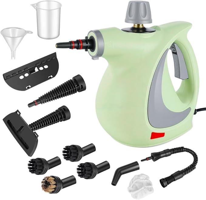 Handheld Pressurized Steam Cleaner with 12 pcs Accessories Portable Steamer for Cleaning Steam Cleaner for Home Use Steamer for Cleaning Car Furniture Floor Upholstery Grout and Tile Green