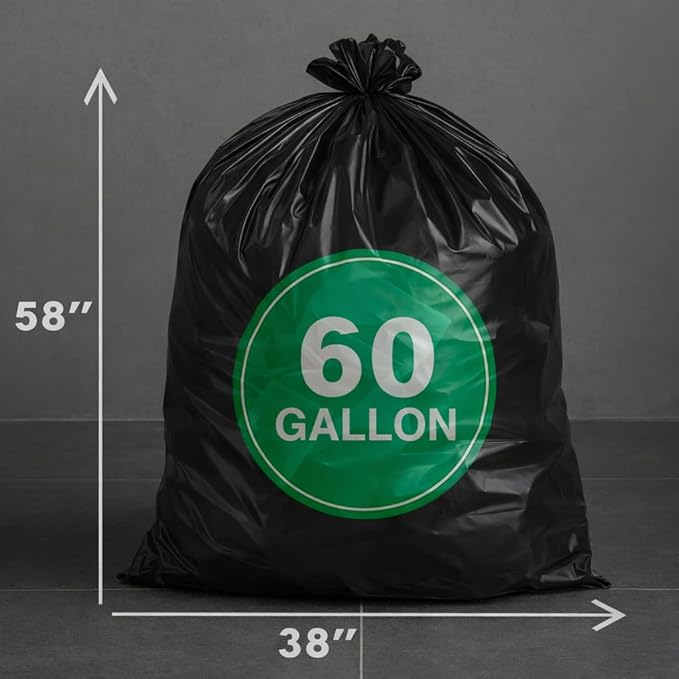 Easy Grab Trash Bags 55-60 Gallon (100 Count) - Super High Density Rolls (Heavy Duty Can Liners Garbage Bags Bulk Contractor Bags with 50 55 60 Gallon Capacity) (Black)