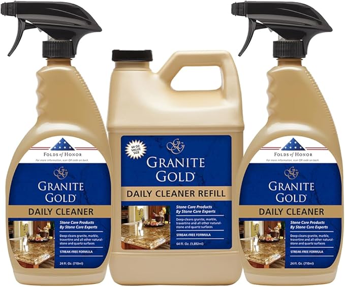 Granite Gold Daily Cleaner Spray 3-Pack with Sealer Spray 1-Pack for Granite Marble Travertine Quartz Natural Stone