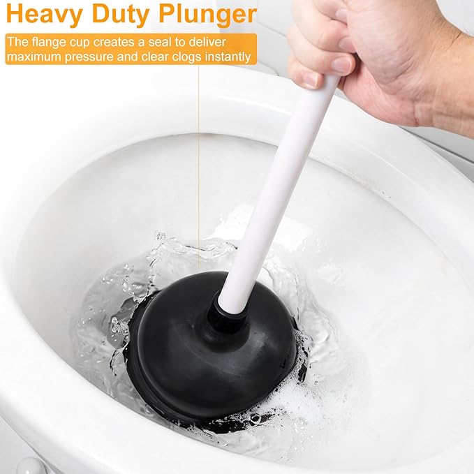 Toilet Brush with Plunger Set Black Plastic 2 Piece Bathroom Cleaning Tool Kit with Holder