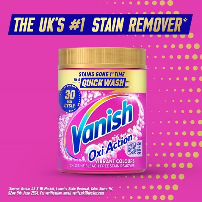 Vanish Stain Remover Gold Oxi Action Powder 1.5kg Removes Stains Laundry Detergent Leave Behind Protects Fabric Colours and Removes Odours Bleach Free