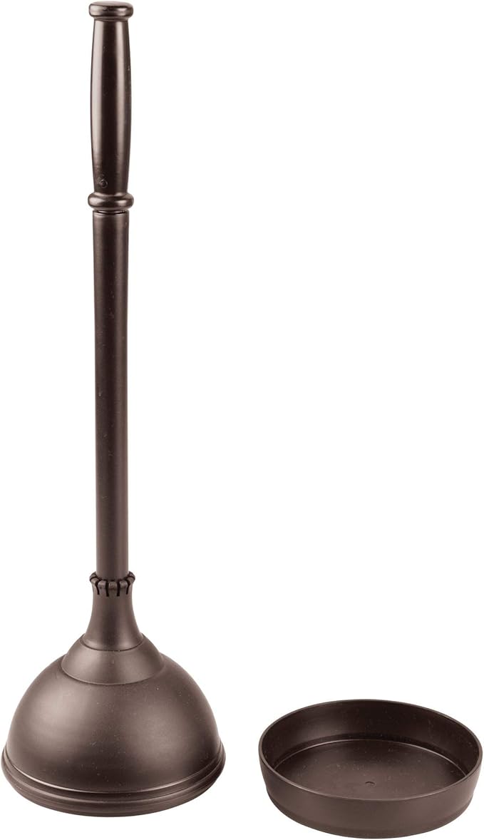 iDesign Kent Plastic Plunger with Cover Set for Master Guest Kids' Office Bathroom Cleaning and Storage 5.96 x 5.96 x 21.66 Bronze