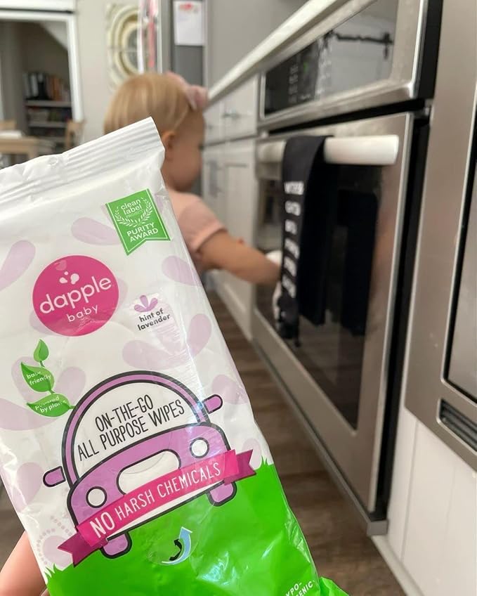 Dapple Baby All Purpose Wipes Hint of Lavender Plant Powered Hypoallergenic 30 Count (Pack of 4)