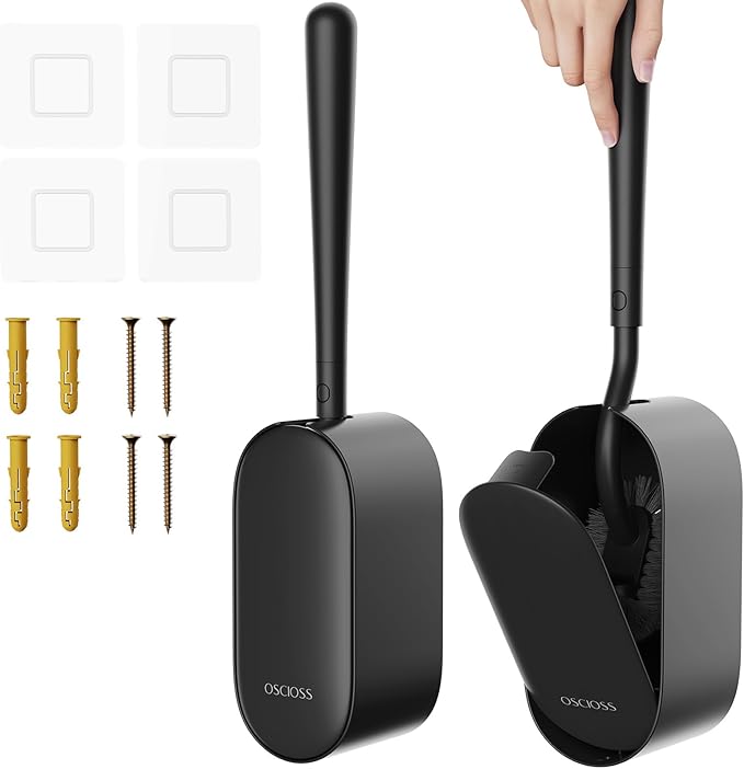 Toilet Bowl Brush and Holder OSCIOSS Toilet Brush Set with Ergonomic Design Compact Size Durable Bristles RV Toilet Brushes &amp Holders for Dead Corner Clean (Black 2pack)