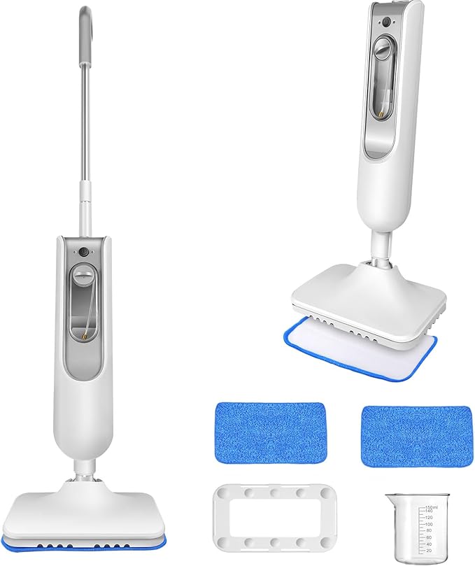 2-in-1 Steam Mop Hard Floor Cleaner with 2 Modes &amp 2pcs Washable Pads Safe for All Sealed Hard Floors like Tile Hardwood Stone Laminate Vinyl &amp More 16ft Cord 13.5Oz Tank White