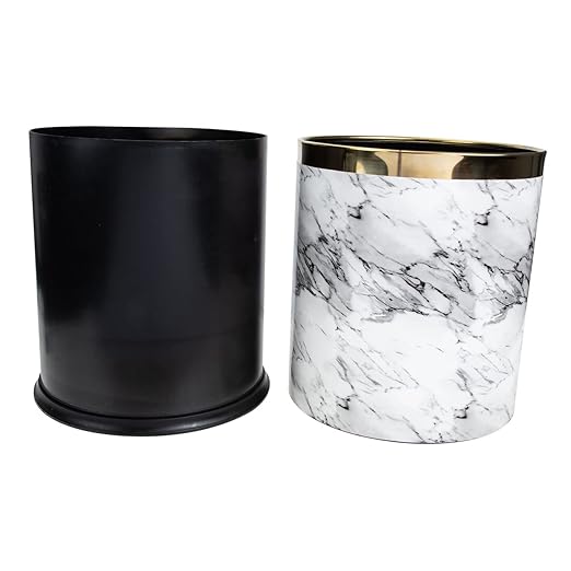 Garneck Marbling Trash Can Mouth Garbage Bin Plastic Wastebasket for Kitchen Bedroom Bathroom Home Use Compact Versatile Rubbish Bin