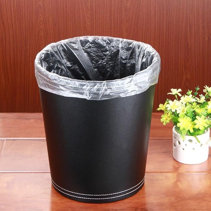 Pu Leather Trash Can for Bedroom Wastebasket for Office Small Bathroom Garbage Cans for Home Decorative Round Waste Basket Bin for Kitchen
