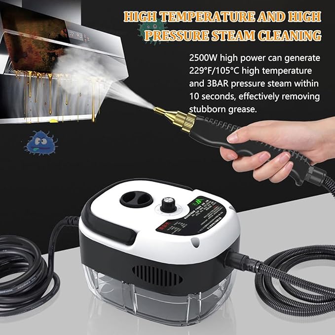 2500w Handheld High Temp Portable Cleaning Machine Handheld Power Steam Cleaner for Home High Heat Steam Cleaning Machine Steamer for Cleaning Ready In 10s for Kitchen Furniture Bathroom Car(Orange