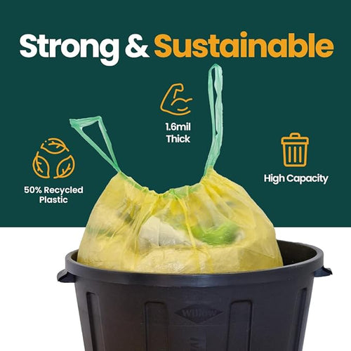 13 Gallon Trash Bags with Drawstrings 80 Bags Made from 50% Recycled Plastic Leakproof and Tear-Resistant Tall Kitchen Garbage Bags for Home and Office