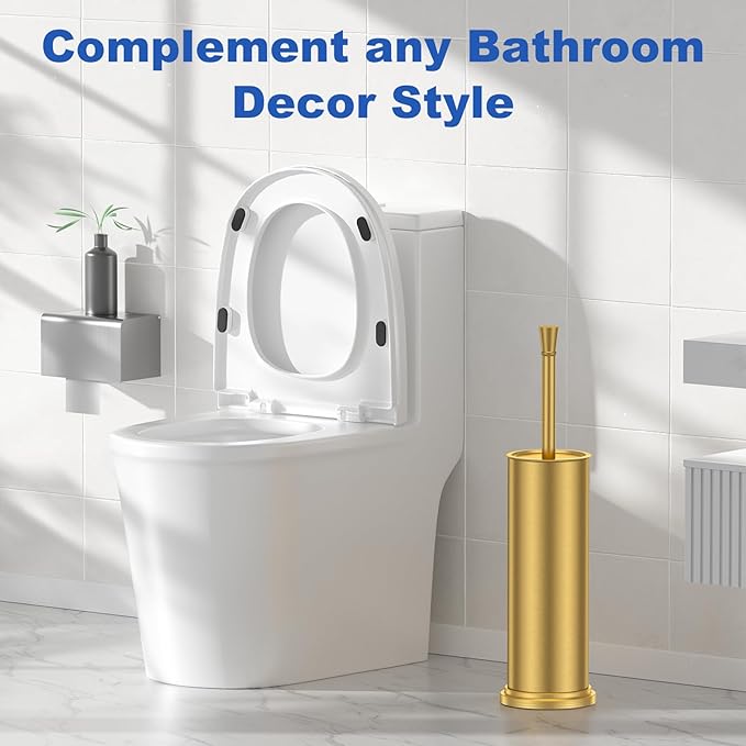 Toilet Brush and Holder Set：304 Stainless Steel Heavy Duty Toilet Bowl BrushRemovable Inner Bowl and Splash ProtectionBathroom Toilet Brush-Dense Bristles for Through Cleaning