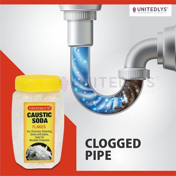 Caustic Soda Drainage Block Remover 350g with Gloves | Chimney Drain &amp Sink Cleaner | Fast-Acting Non-Toxic &amp Odorless Drain Cleaner Flakes | Swift Pipe Cleaner