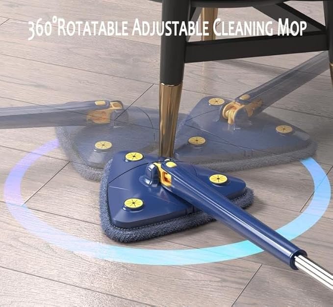 360° Triangular Spin MopTriangle Mop with Long Handle Cleaning Spin Rotatable Adjustable Long Window Squeegee 3 Reusable Washable Mop for Floor/Ceiling/Glass/Car 12027(Blue)