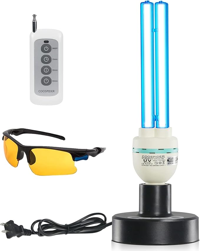 36Watts UV Sanitizer Lamp with Remote Control Powerful Ozone UVC Light with E26 Base for Basement/Bedroom/Kitchen/Office/Storehouse/Car 3-Gear Timer 110V with Ozone-– Perfect Father's Day Gifts