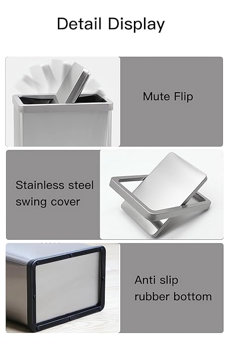 2.6 Gallon Small Office Bathroom Trash Can with Swing LidLiving Room Bedroom Garbage can Wastebasket binMetal Decor Trash Can(Stainless Steel)