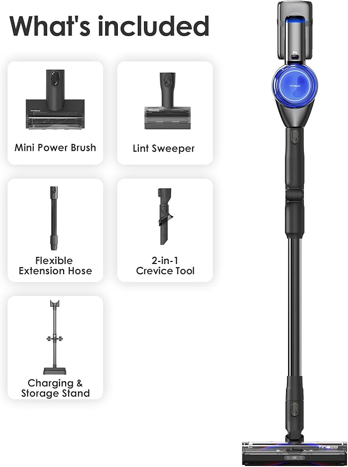 Tineco Pure ONE S70 Cordless Vacuum Cleaner 200AW Powerful Suction Up to 95min Runtime Zero Tangle Brush180° Foldable Tube Stick Vacuum Cleaner for Pet Hair Carpet &amp Hard Floor (Gray)
