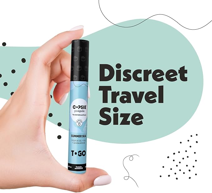 Oopsie Poopsie Before-You-Go Toilet Spray Travel Essentials Each Up to 50 Uses On-The-Go Bathroom Odor Deodorizer with Essential Oils TSA Approved Size Summer Sea 4 Pack 0.34 Fl Oz