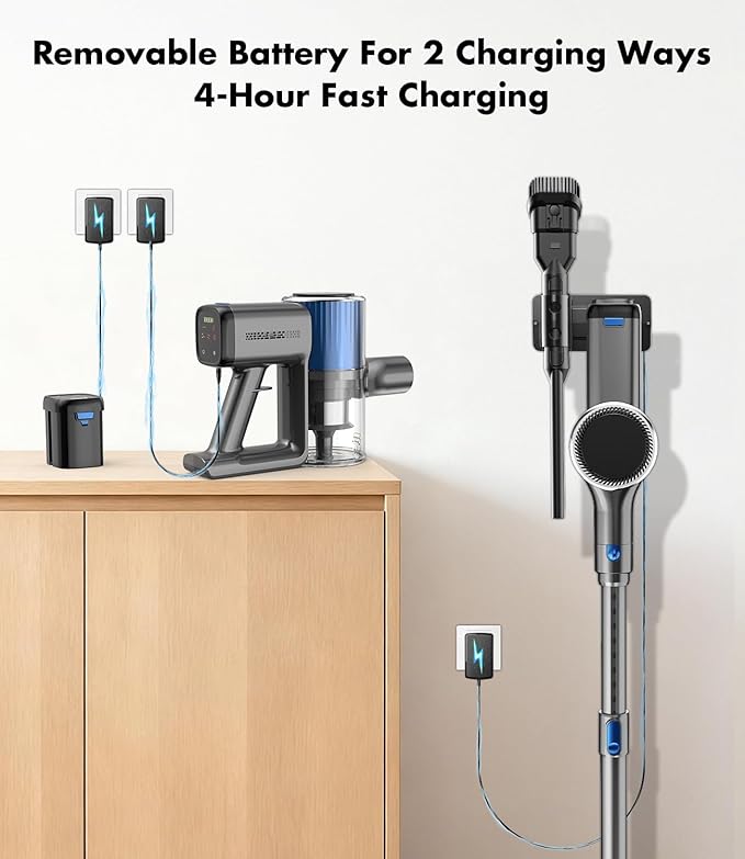 Cordless Vacuum Cleaner 580W/50Kpa/50Mins Stick Vacuum for Home LED Touch Screen Anti-Tangle Wall Mount Charging Lightweight Rechargeable Vacuum for Carpet Pet Hair Hardwood Floor Blue
