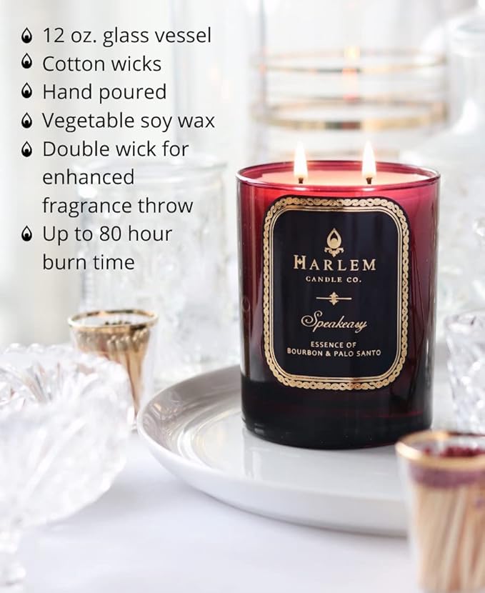 HARLEM CANDLE CO. Speakeasy - Luxury Scented Soy Candle 11 oz - 80-Hour Burn Time | Palo Santo Cardamom Incense Bourbon Tobacco and Patchouli | Scented Candles for Home