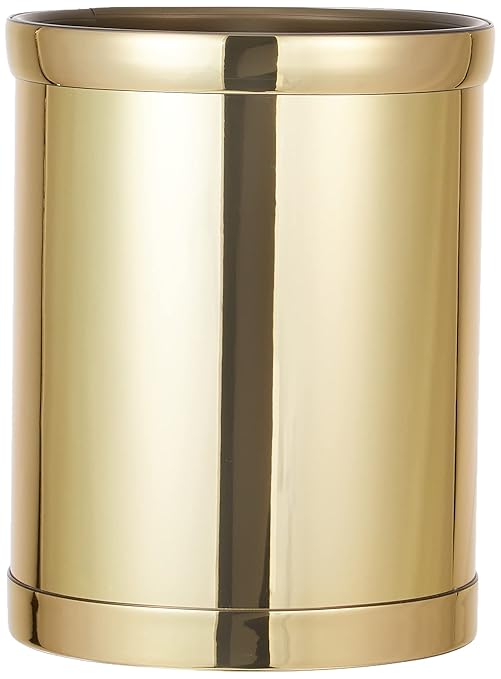 Kraftware Mylar Round Waste Basket 11 Polished Brass Color