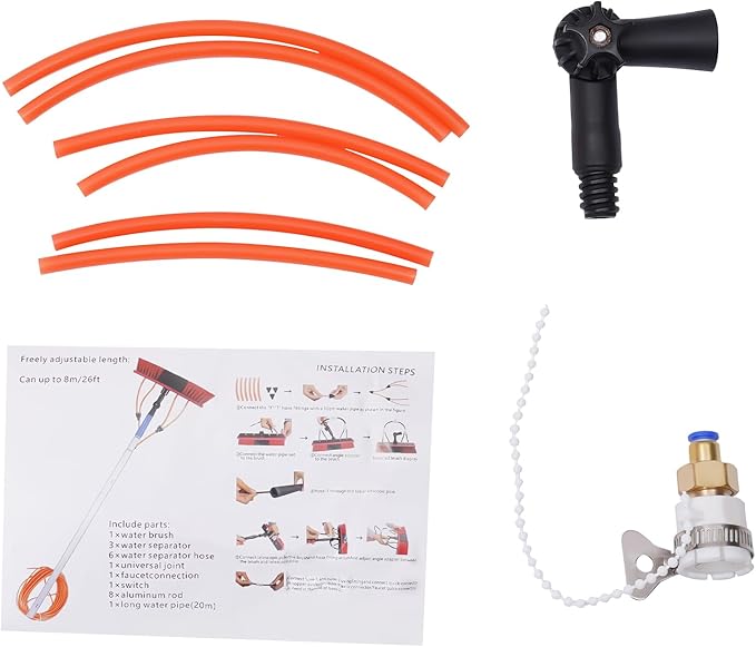 Water Fed Pole Kit 20ft Length Water Fed Brush Water Fed Cleaning System Aluminum alloy Outdoor Window Cleaner w/Hose for Window Glass