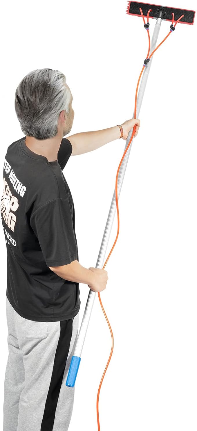 26.25FT(8m) Window Cleaning Equipment Window Washing Cleaner Tool with Adjustable Extension Cleaning Pole &amp Rotatable Brush Head for Household Outdoor